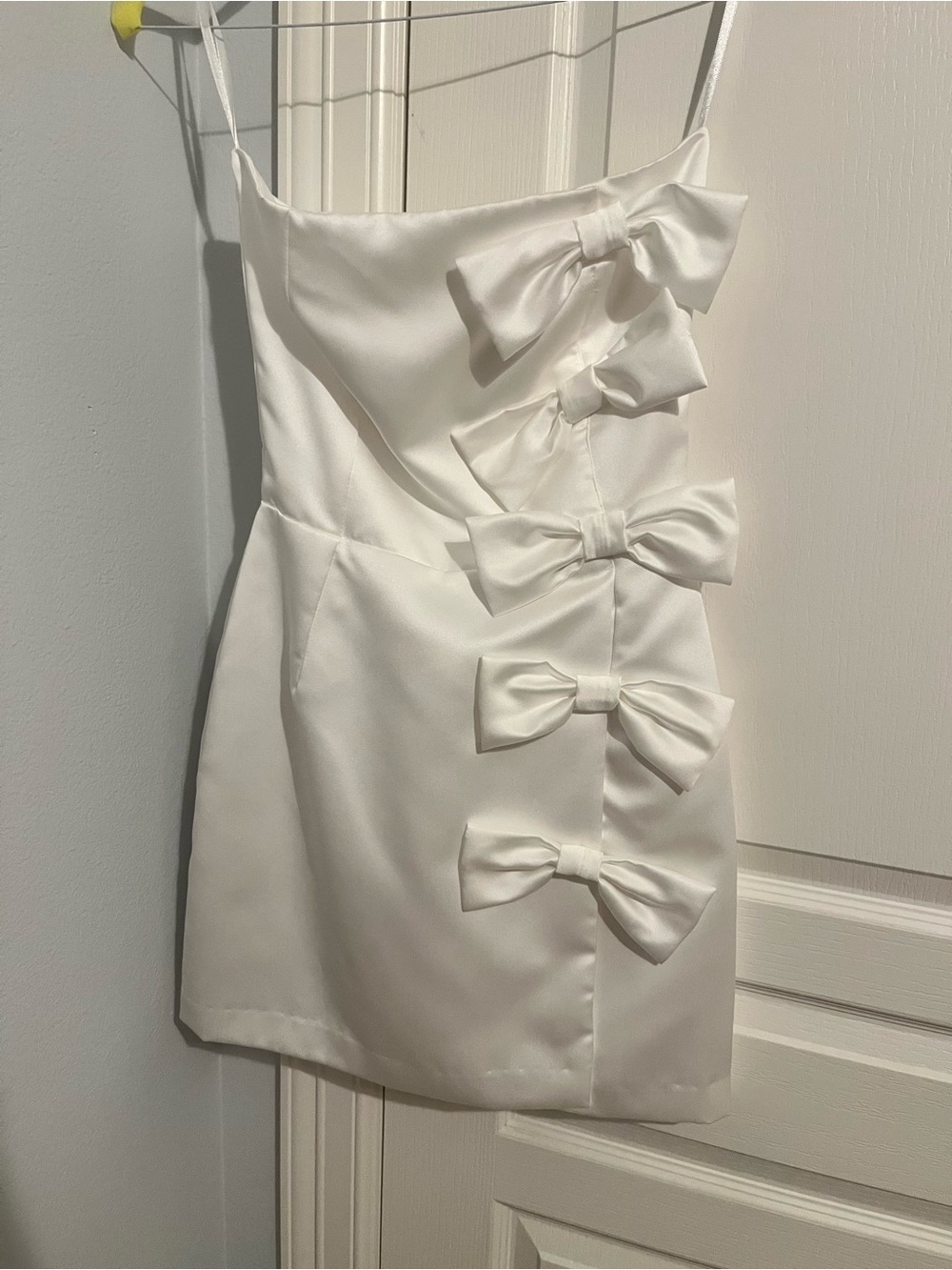 White Satin Mini Dress with Side Bow Details